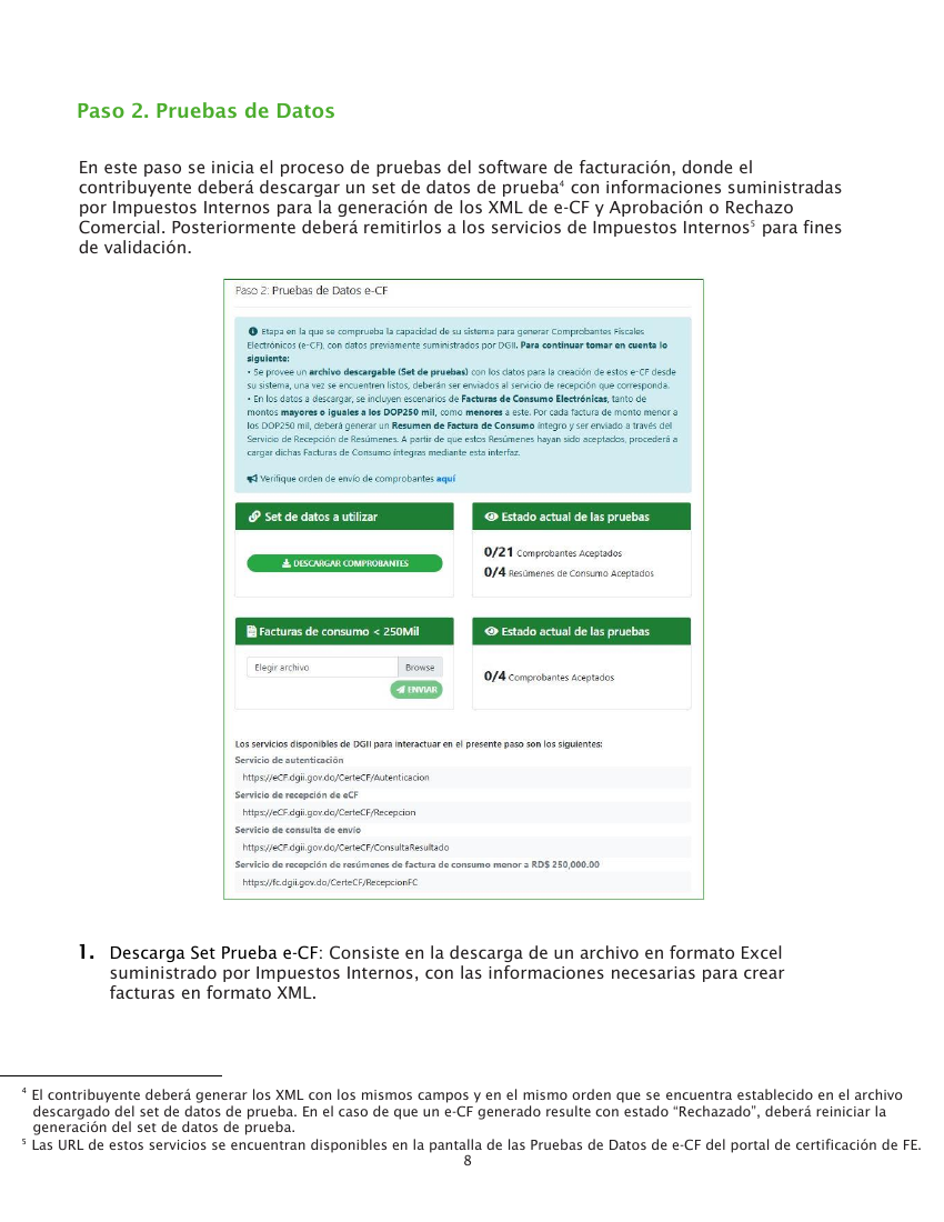 Referencia del instructivo DGII para el paso 2: Pruebas de datos e-CF
