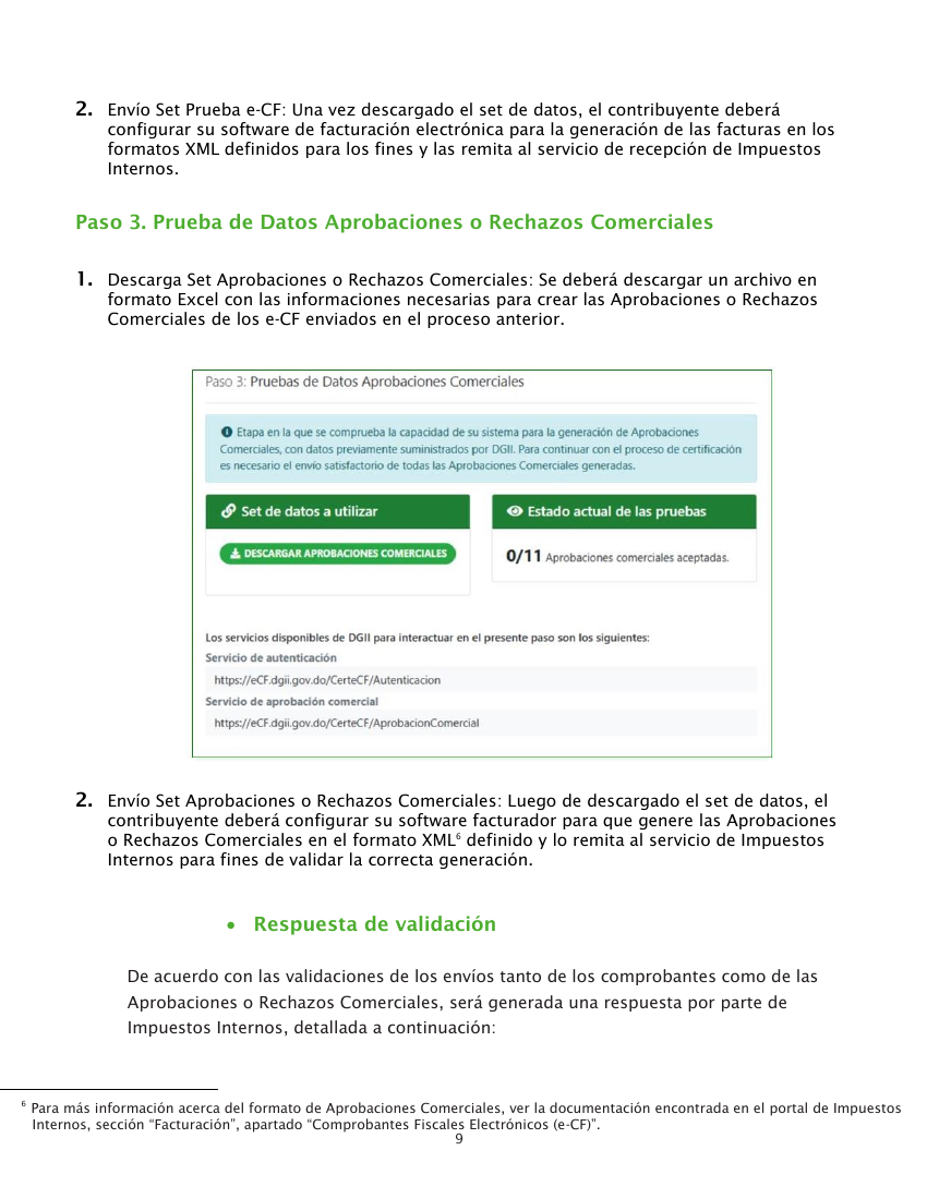 Referencia del instructivo DGII para el paso 3: Aprobación comercial