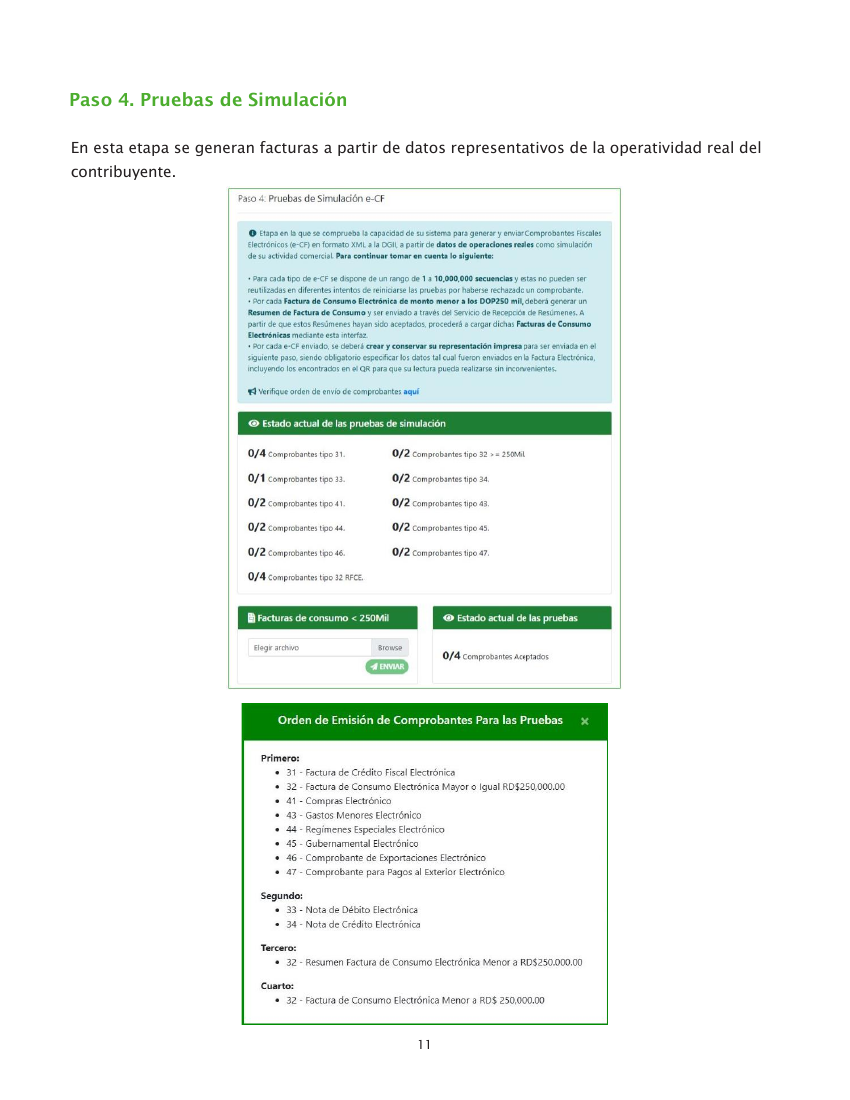 Referencia del instructivo DGII para el paso 4: Simulación e-CF