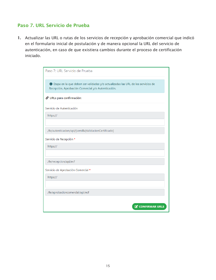 Referencia del instructivo DGII para el paso 7: URLs de prueba