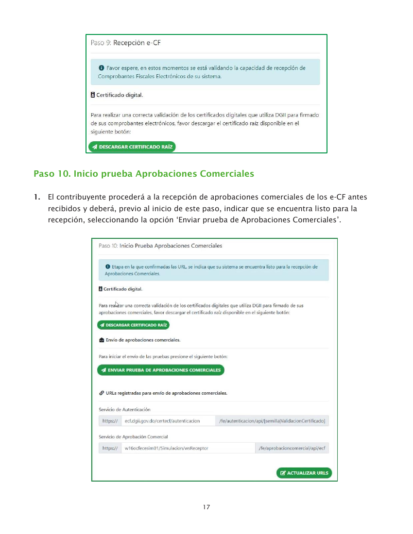Referencia del instructivo DGII para el paso 10: Iniciar aprobación comercial