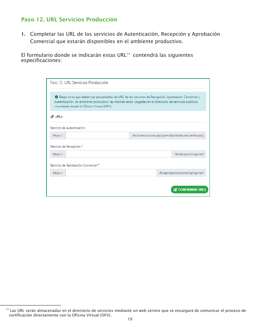Referencia del instructivo DGII para el paso 12: URLs de Producción